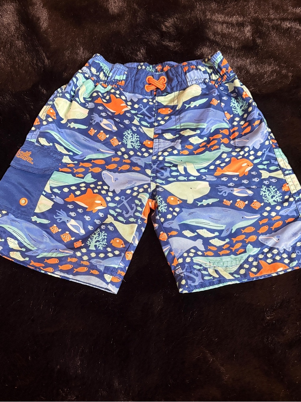 Toddler/Youth Blue Ocean Swim Trunks with Orange Accents
